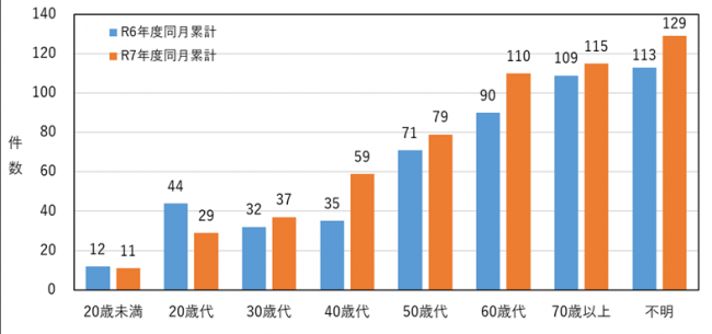 年代別の相談件数を示したグラフ