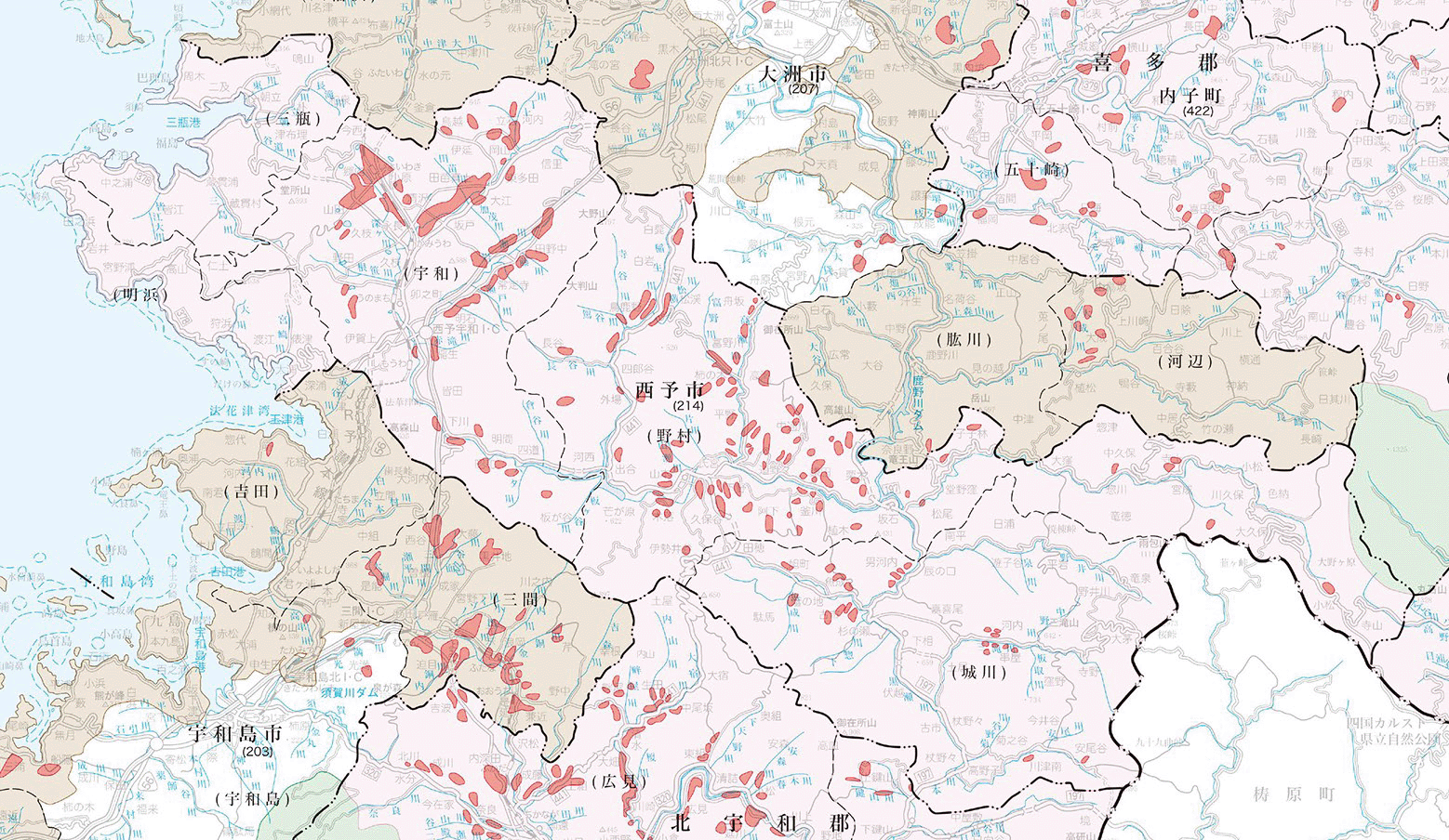 西予市の地籍調査実施状況図