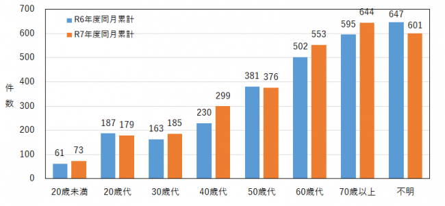 年代別の相談件数を示したグラフ