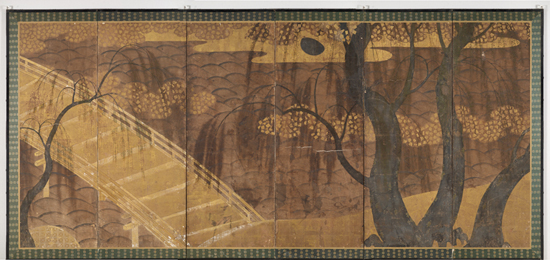 紙本金地著色柳橋図の画像2